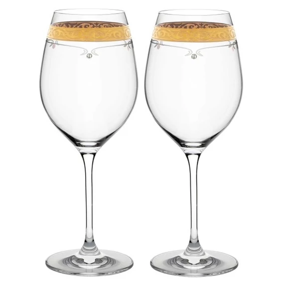 Üveg pohár arany szegéllyel, swarovski dísszel bor 470ml átlátszó 2 db
