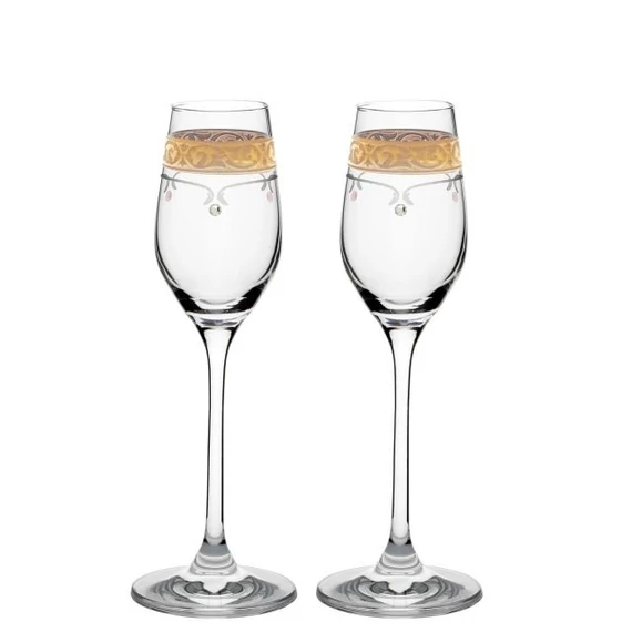 Üveg pohár arany szegéllyel, swarovski dísszel likőr 95ml átlátszó 2 db