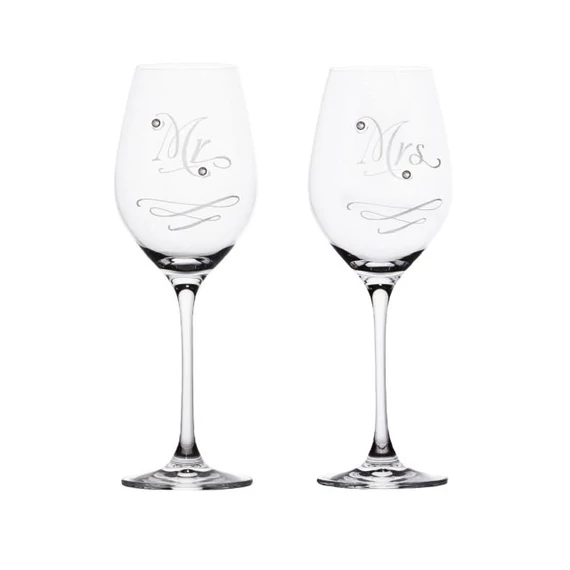 "Mr+Mrs" üveg pohár, Swarovski dísszel, 360 ml, 2 db