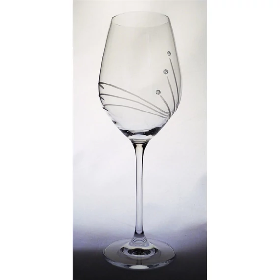 Üveg pohár Swarovski díszítéssel, bor, 360 ml, átlátszó, 6 db