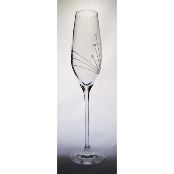 Swarovski díszítésű üveg pohár, pezsgő, 210 ml, átlátszó, 6 db