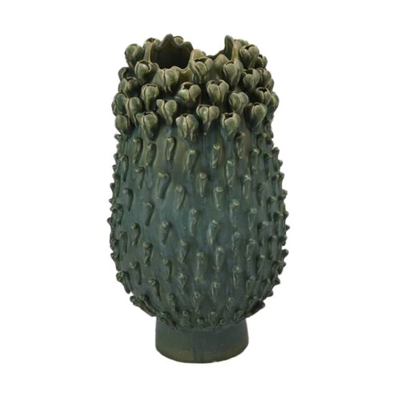 Váza kerámia 3D növény mintával türkizkék, zöld 22,5×22,5×38,5 cm