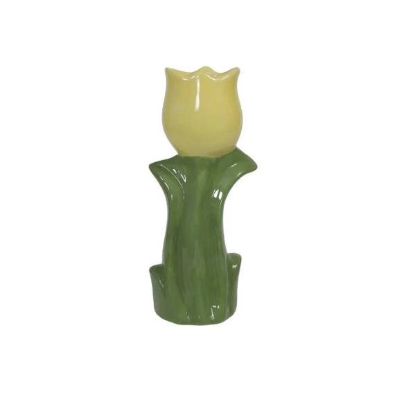 Kerámia váza tulipán forma sárga, zöld 20,5 cm