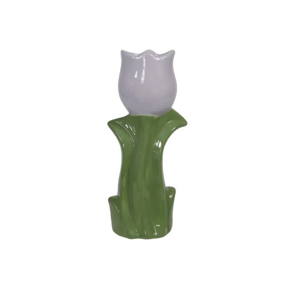 Tulipán váza, kerámia, zöld, lila, 20,5 cm