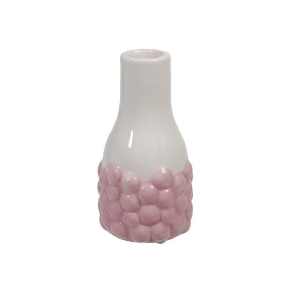 Váza domború mintával kerámia – 6x11,5 cm rózsaszín, fehér