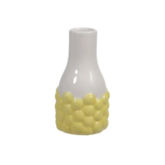 Váza domború mintával kerámia 6x11,5 cm sárga, fehér