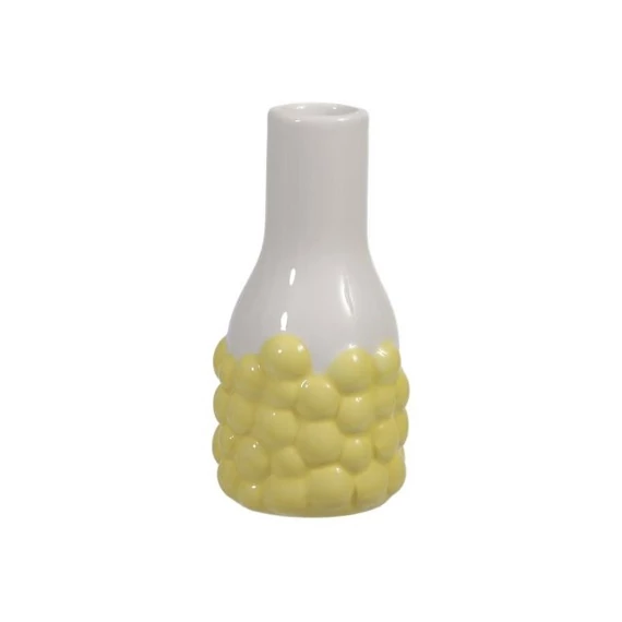 Váza domború mintával kerámia – 7,5x15 cm sárga, fehér