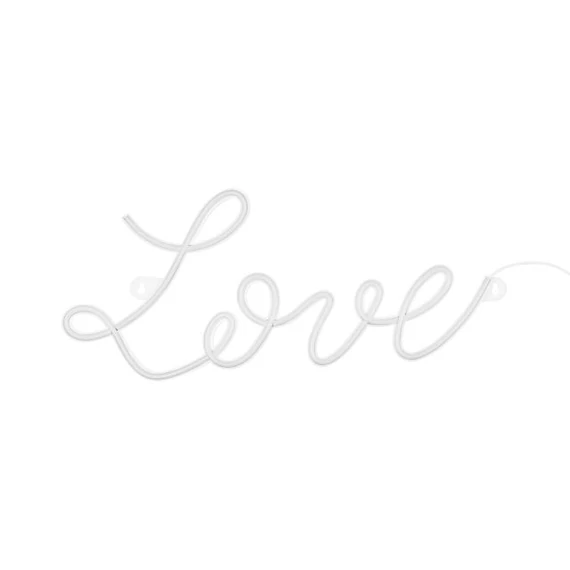 LOVE felirat, világító, LED, hálózati adapterrel, műanyag, 61x27,4 cm, fehér