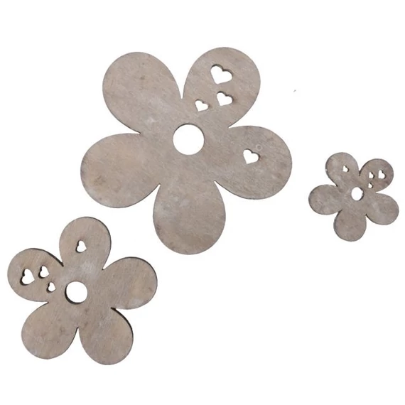 Virág, fa, 3,5,7 cm, szürke, 20 db