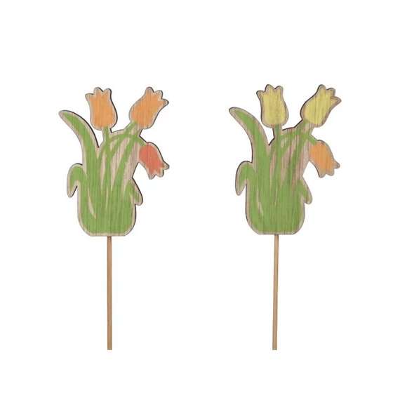 Betűzős fa tulipán, zöld, narancssárga, 7,5 cm, 2 féle, 16 db