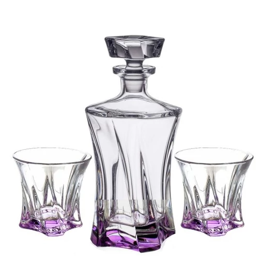 Whisky szett COOPER ametiszt talppal üveg 25 cm átlátszó 3 db