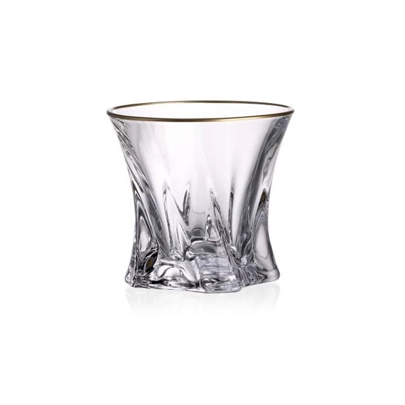 Whisky tumbler pohár szett COOPER üveg átlátszó, színes talppal, arany szegéllyel 9,5 cm 6 db