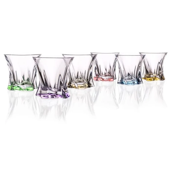 Whisky tumbler pohár szett COOPER üveg átlátszó, színes talppal 9,5 cm 6 db