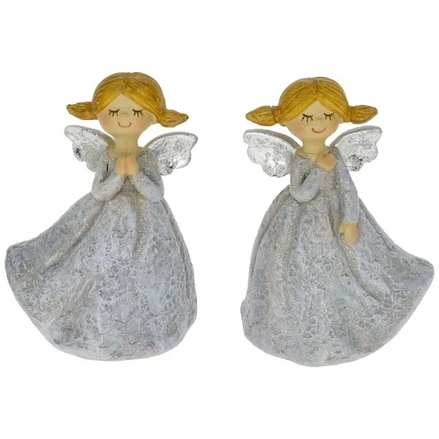 Álló angyal glitteres poly szürke-ezüst 6x5x9 cm 2 féle