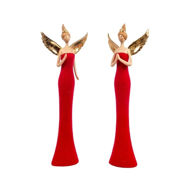 Álló angyal figura, 30,5 cm, piros, 2 féle