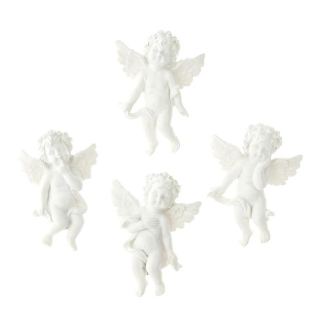 Ragasztható angyal, álló, poly, 5,2x2x7 cm, fehér, 4 féle