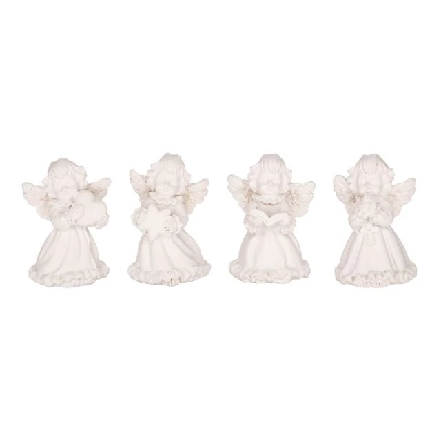 Angyal, poly, 3,5x2,6x4,7 cm, fehér, 4 db