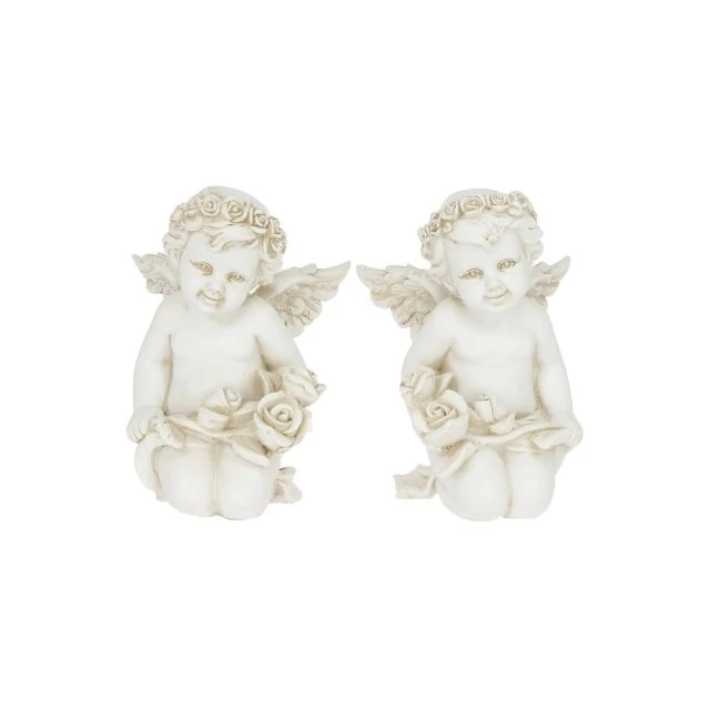 Térdelő angyal rózsával poly fehér 8x7,5x11,2 cm 2 féle
