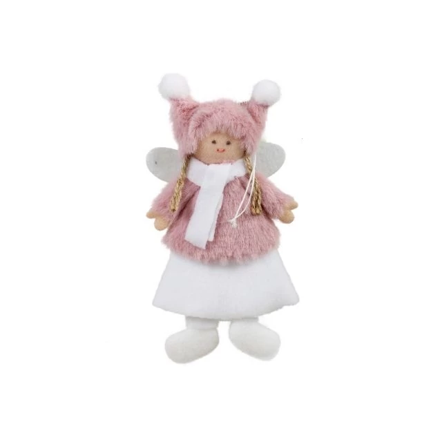 Akasztós angyal sapkában textil 17 cm, pink, 4 db