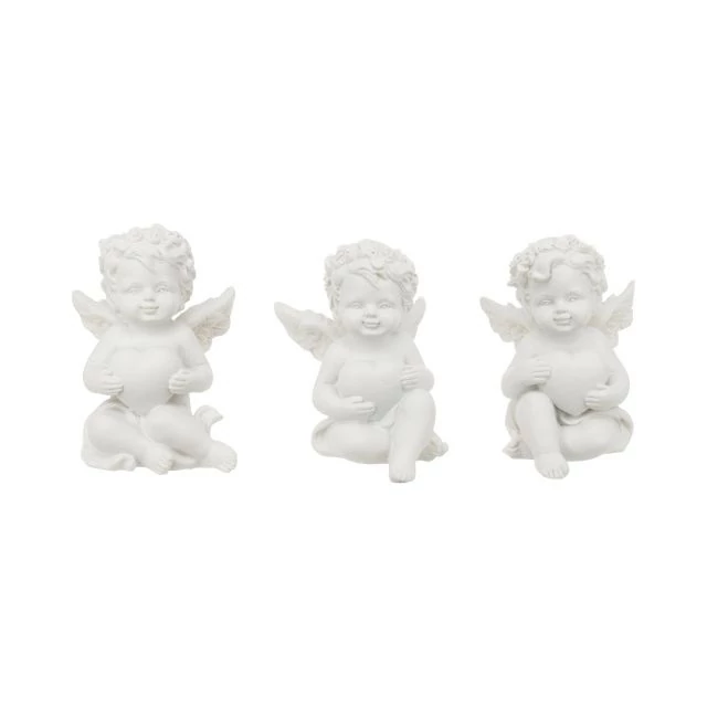 Ülő angyal szívvel, poly, 4,5x5,3x6,3 cm, fehér, 3 féle