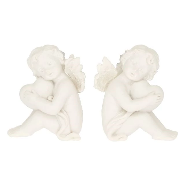 Ülő angyal szívvel, poly, 5,5×4×6,5 cm, fehér, 2 féle