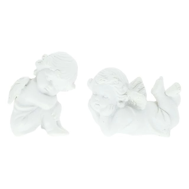 Ülő, fekvő angyal, öntapadós, poly, 3,5×1,5×3,5 cm, fehér, 2 db