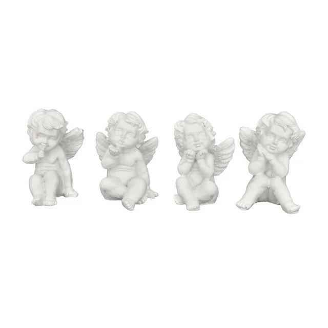 Ülő angyal, poly, 3,6x3,7x4,8 cm, fehér, 4 féle