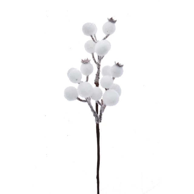 Bogyós ág, polyfoam, 21,5 cm, fehér, 10 db