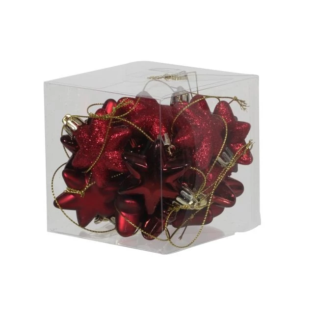 Műanyag csillag, fényes-matt-glitteres, 5 cm, bordó, 18 db