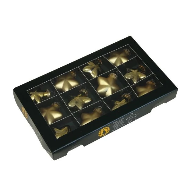 Üveg csillag, 4 cm, bright gold combi, 12 db