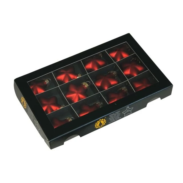 Üveg csillag, 4 cm red mat, 12 db