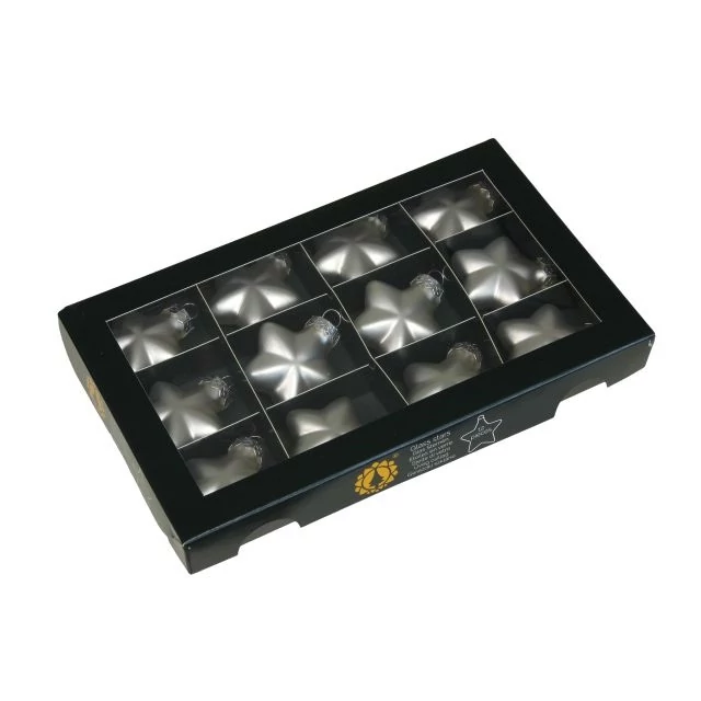 Üveg csillag, 4 cm silver mat, 12 db