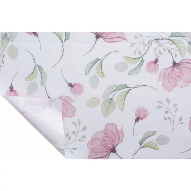 Csomagolópapír, anemone mintás, vízálló, fehér-rózsaszín, 0,8 m x 20 m
