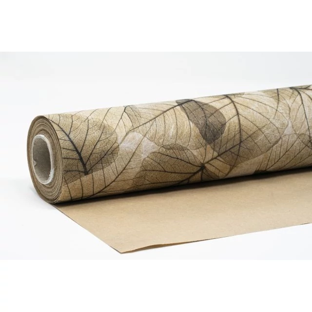 Vízálló csomagolópapír levél mintával, natúr, 750 mm x 25 m