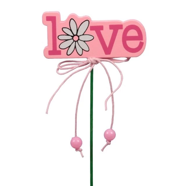 Betűzős fa dekoráció LOVE felirattal rózsaszín 6,5x3 cm 12 db