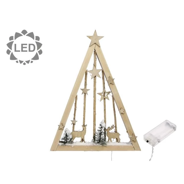 Dísz csillaggal, szarvassal LED-es fa 47x36 cm natúr