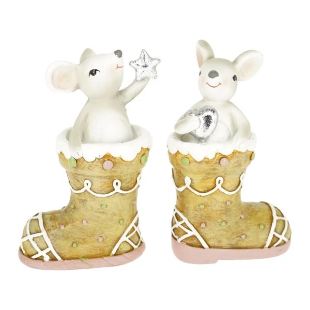 : Poly egér mézeskalács csizmában, szívvel, csillaggal 7,5x4,5x12,5 cm barna, bézs (2 féle)