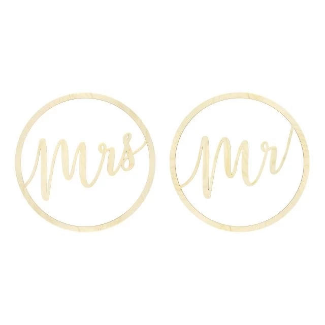 Fa dekor Mr+MRS felirat akasztós 38 cm natúr 2 db