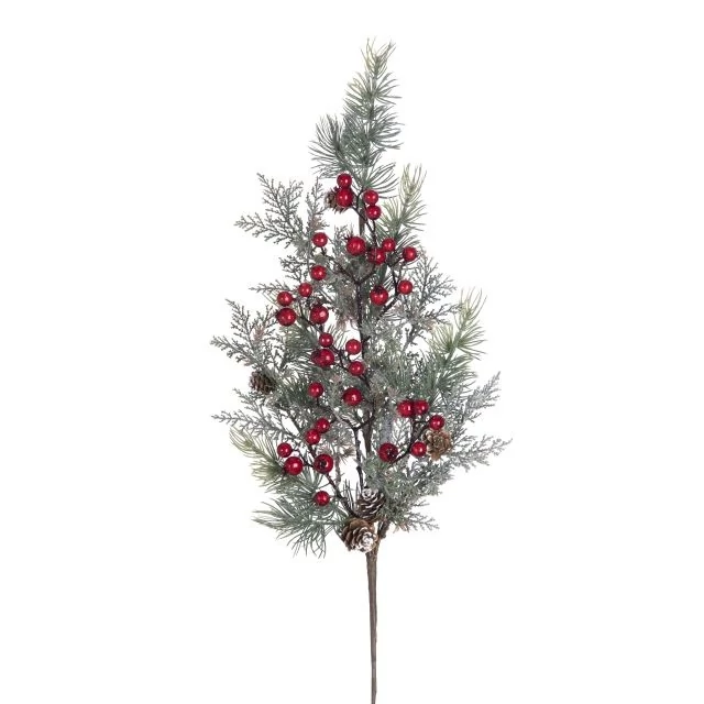 Fenyő ág bogyókkal, betűzős, 80 cm, műanyag, zöld és piros