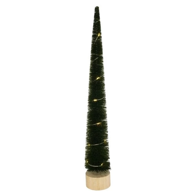 Fenyő fa talpon, LED-es műanyag, fa 6x50 cm zöld