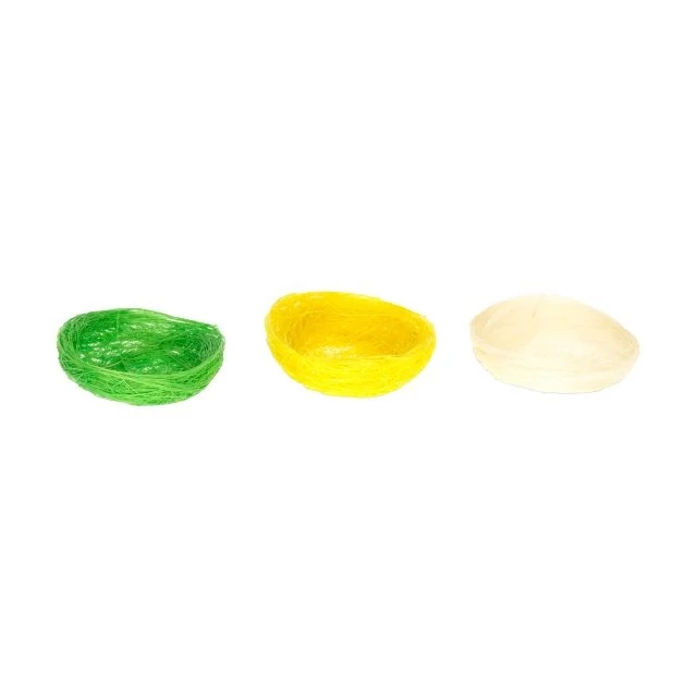 Fészek szizál 6,5 cm natúr, zöld, sárga 3 féle 4 db