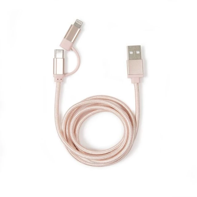 Rose gold fonott lightning és USB-C kábel, 2 in 1
