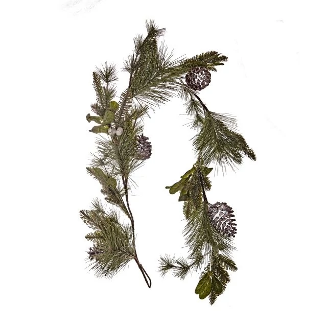 Girland fenyővel, tobozzal, csengettyűvel, műanyag, 150 cm, zöld