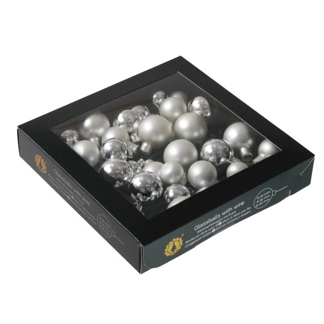 Betűzős üveg gömb, 2/2,5/3 cm, silver combi, 6 db