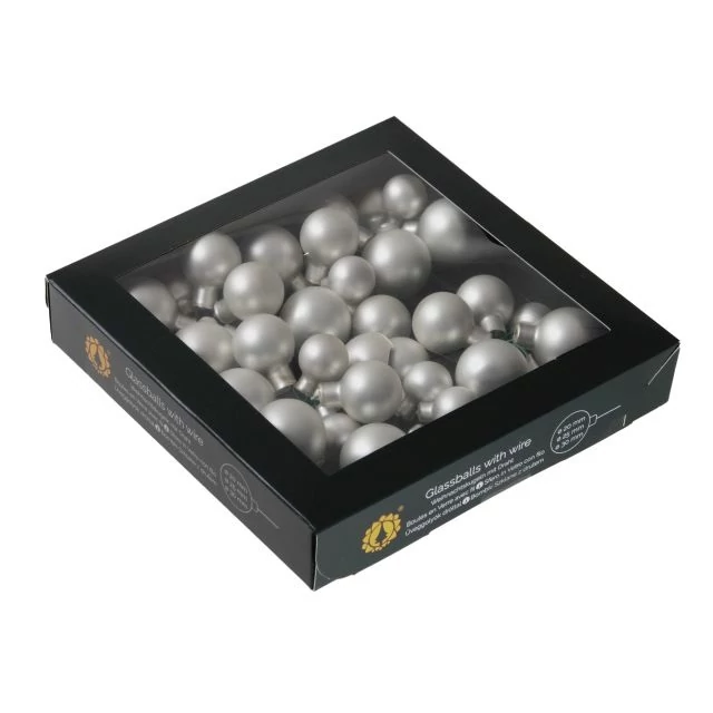 Betűzős üveg gömb, 2/2,5/3 cm, silver mat, 6 db