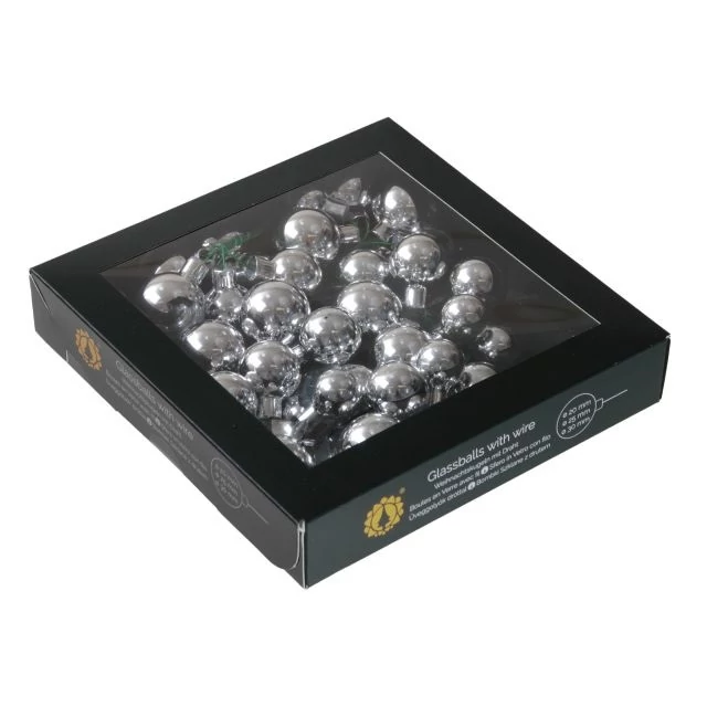 Betűzős üveg gömb, 2/2,5/3 cm, silver shiny, 6 db