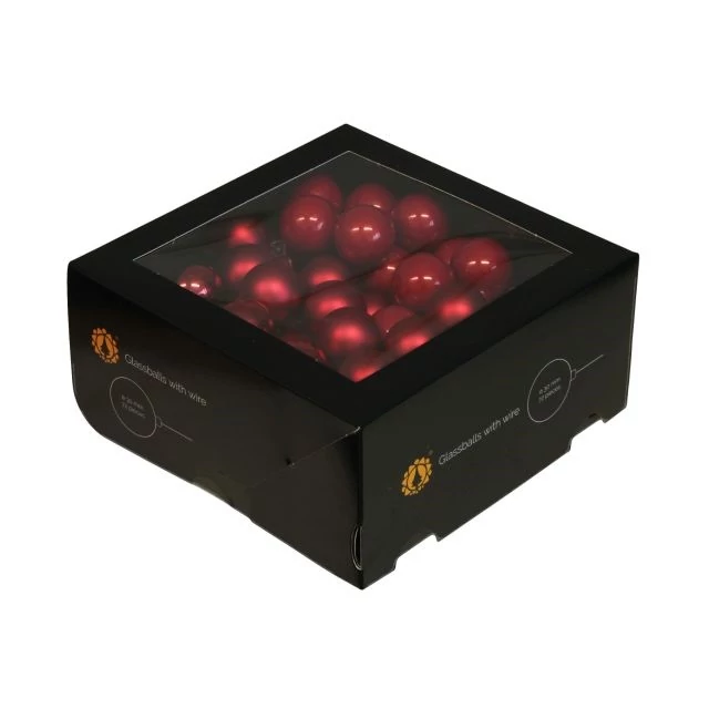 Üveg betűzős gömb, 3 cm christmas red, 72 db