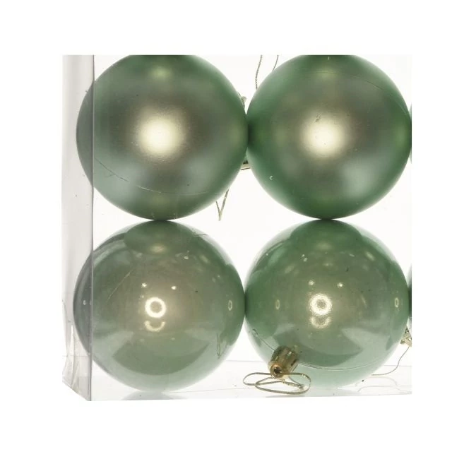 Műanyag gömb dobozban, 10 cm, menta zöld, 3 féle, 4 db