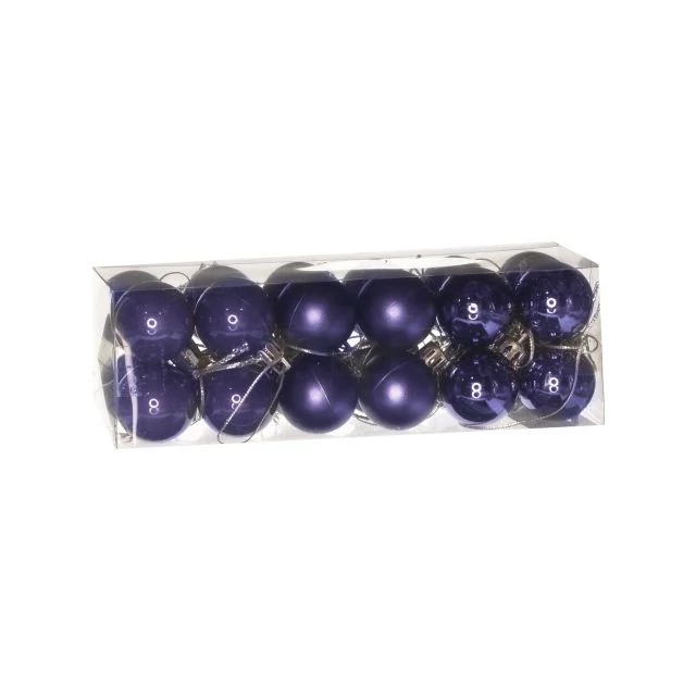 Műanyag gömb, dobozban, 3 cm, lila, 3 féle, 24 db