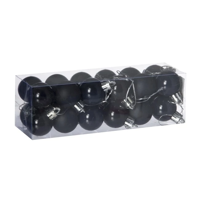 Műanyag gömb, dobozban, 3 cm, fekete, 3 féle, 24 db